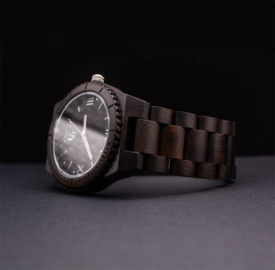 Wooden Watches for Men - Personalized Engraved Black Round Wood Watch with Personalized Engraving
